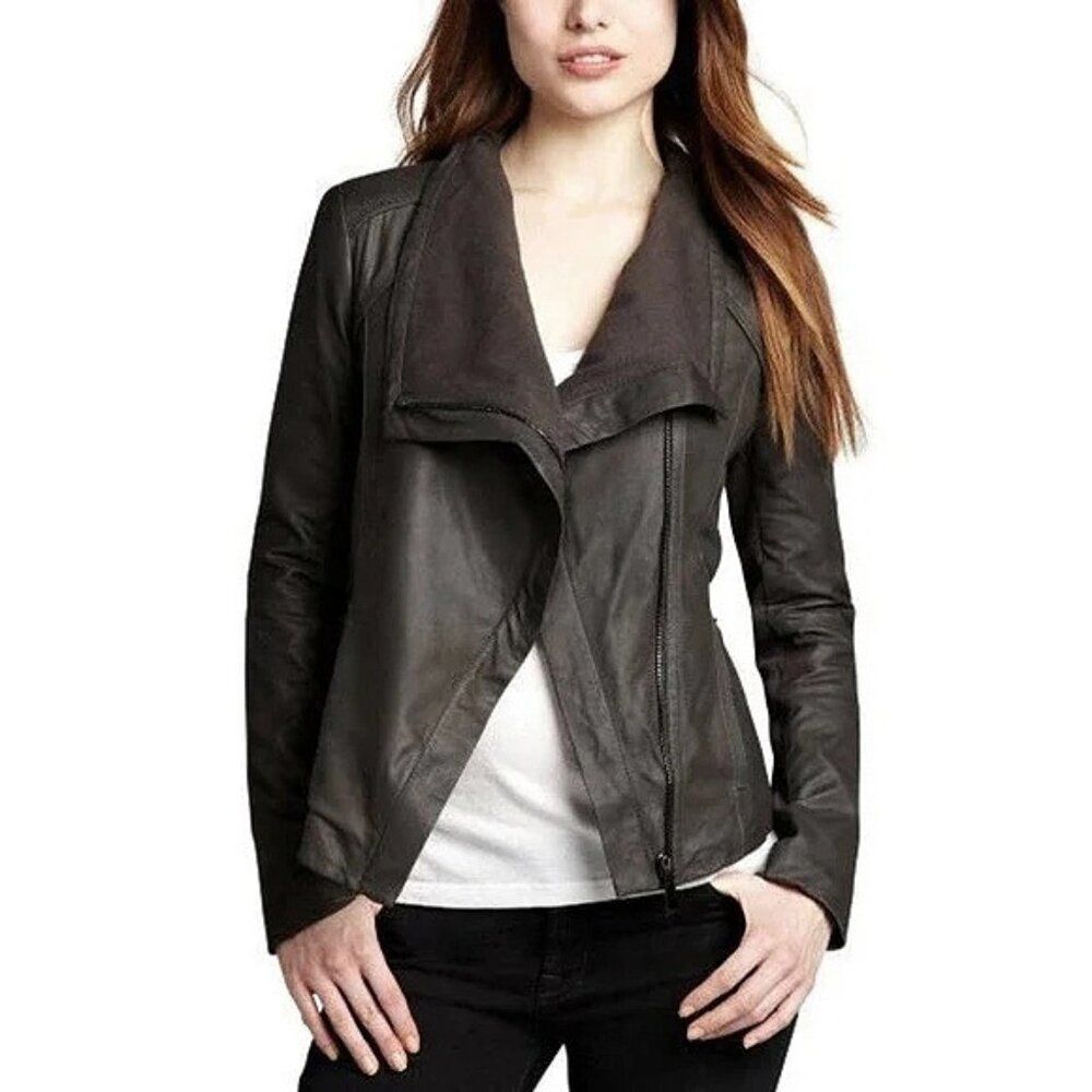 Elie Tahari Lamb Leather and Knit Jacket, Size Large